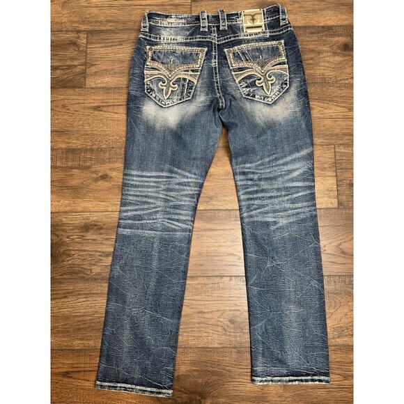 Rock Revival Men’s Rexford Relaxed Taper Jeans 32x32 Grunge Embroidered - Picture 5 of 10